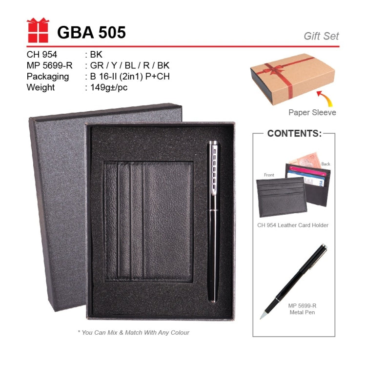 GBA 505 Corporate Gift Set | Metal Pen | Leather Card Holder