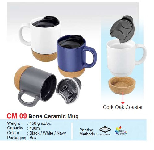 CM09 Bone Ceramic Mug with oak Coaster | Mug Supplier