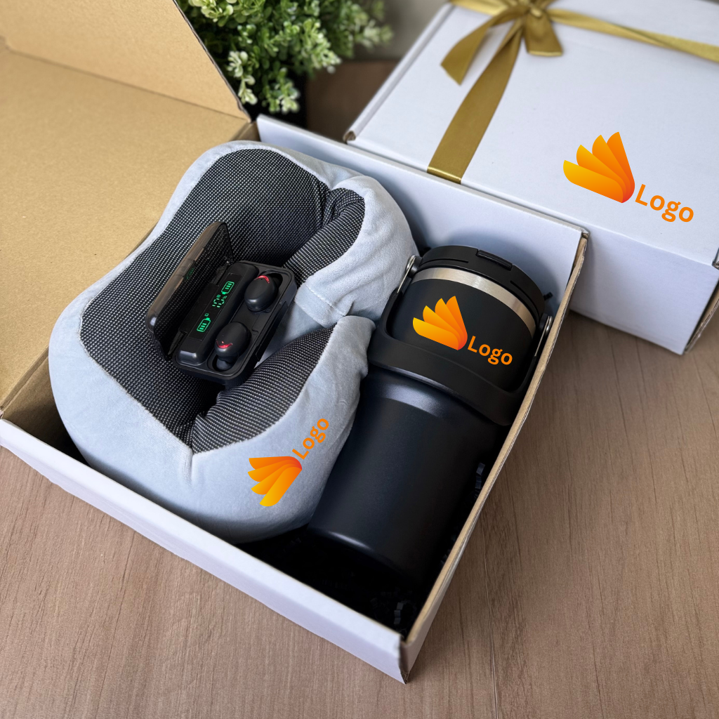 Premium Corporate Gift Set with Tumbler and Earbuds , neck Pillow