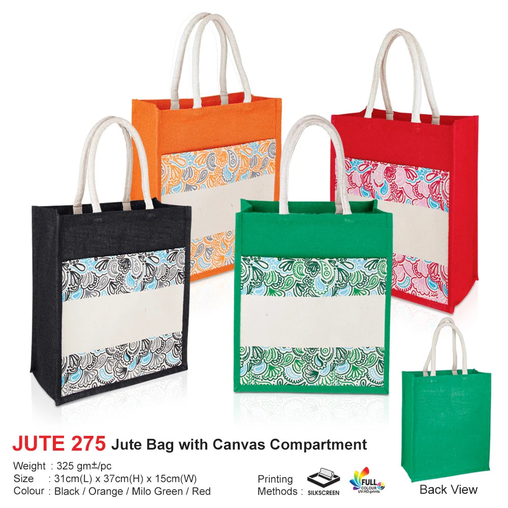 JUTE275 Jute Bag with Canvas Compartment