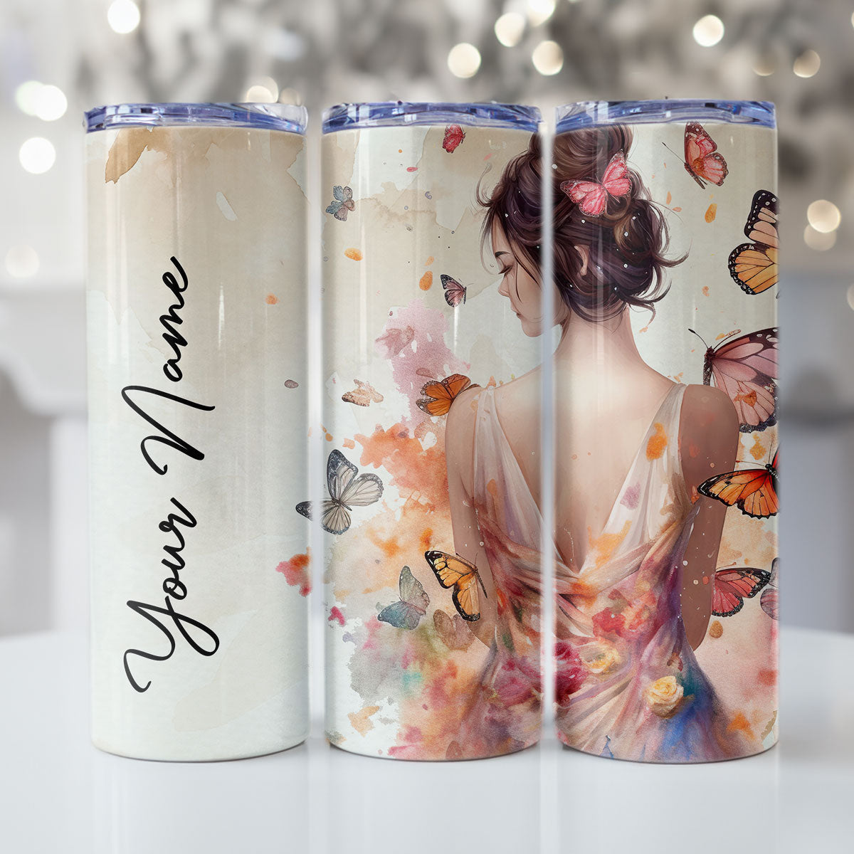 Personalised Tumbler Butterfly lady design RD3