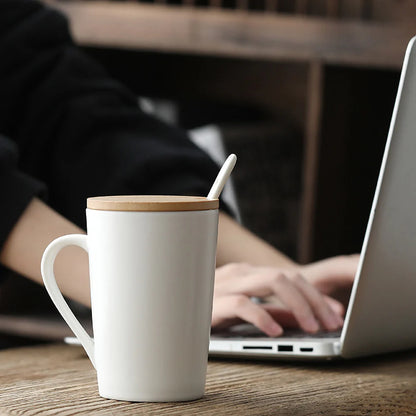 400ml Ceramic Mug with Wooden Lid / Coaster