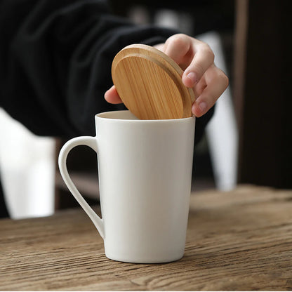 400ml Ceramic Mug with Wooden Lid / Coaster