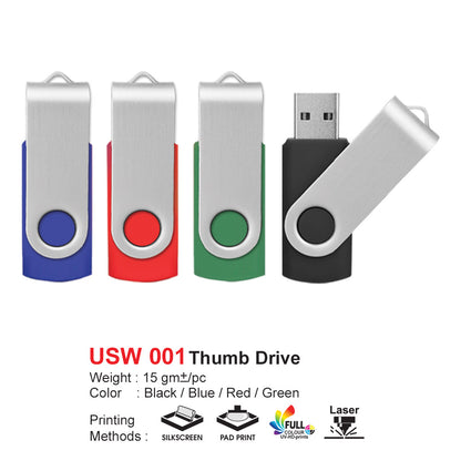 Set of USB thumb drives in blue, red, green, and black on a white background.