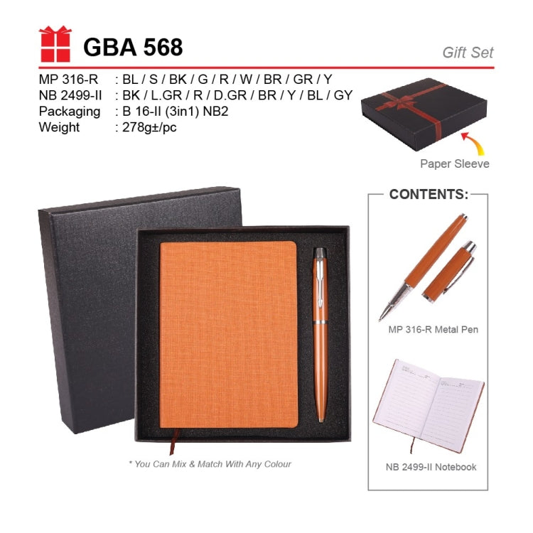 GBA 568 Corporate Gift Set | Metal Pen | Notebook