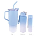 Gradient mug with straw and water bottle on a white background