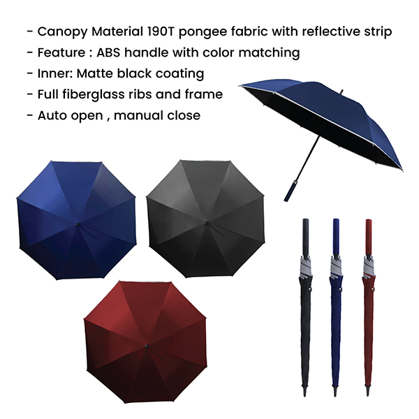 27" Auto-Open Inner Black Coated Reflective Strip Color Handle Umbrella