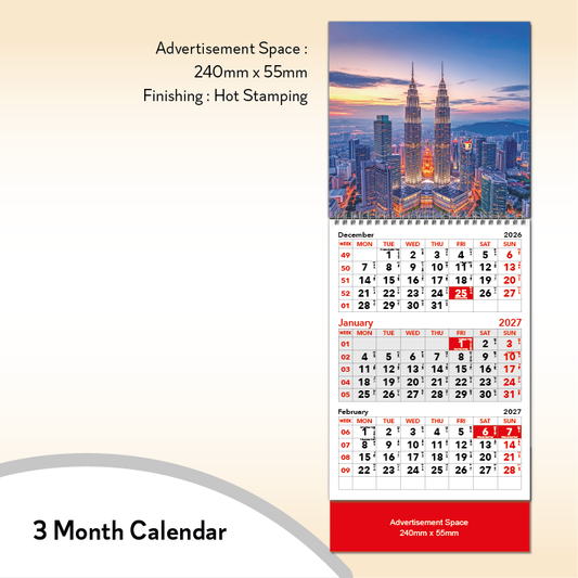 3 Month Calendar 2027