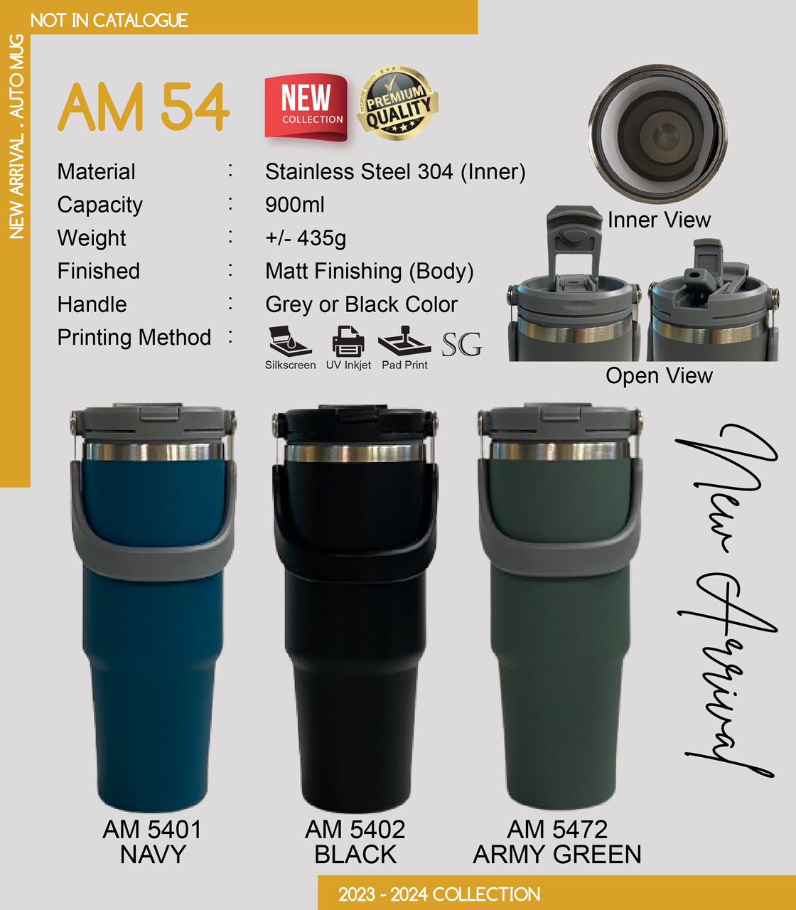 AM54 Vacuum Flask 900ml Stainless Steel 304