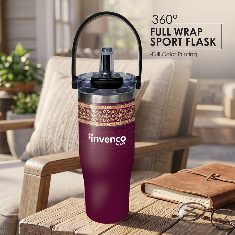 Flask Tumbler Full Wrap | Songket Dirgahayu Sport Flask 900ml with custom full wrap printing Malaysia
