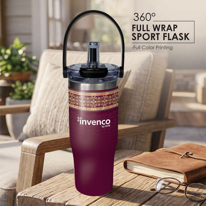 Flask Tumbler Full Wrap | Songket Dirgahayu Sport Flask 900ml with custom full wrap printing Malaysia