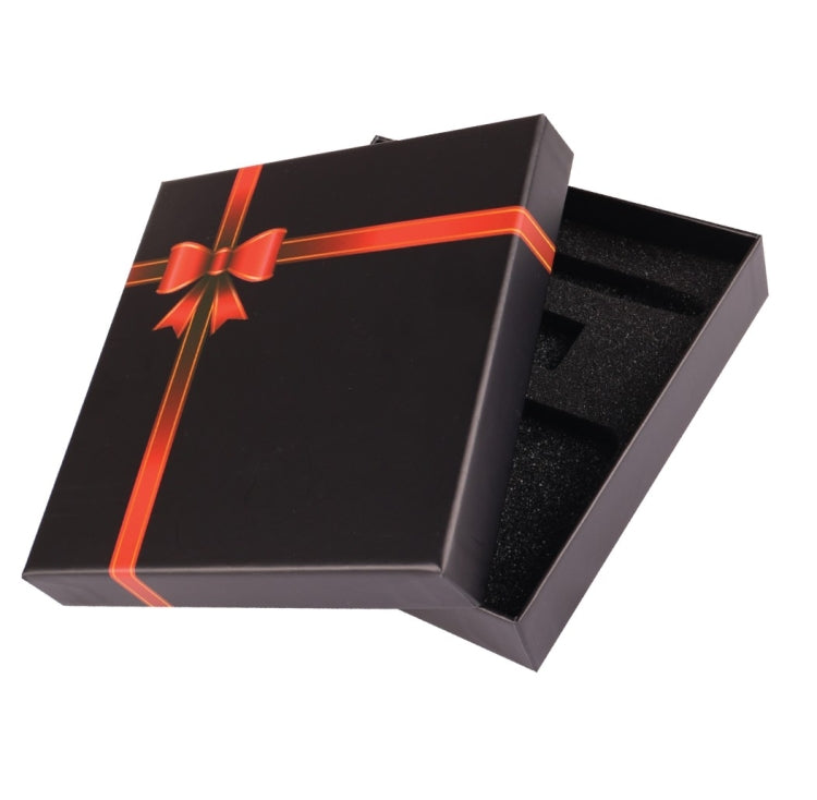 B 16-VI (3 in 1) Gift Box Packaging Black gift box with a red ribbon on a white background