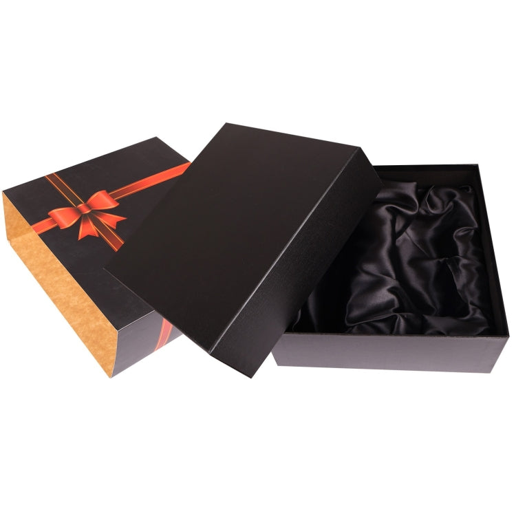 B 33 A/B/C Gift Box Packaging Black gift box with satin bow on a white background