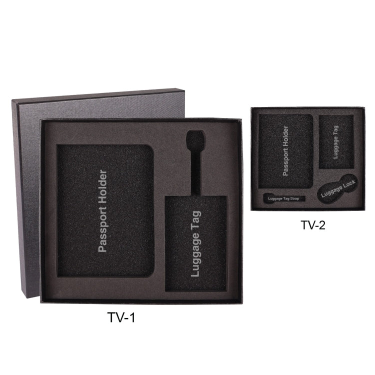 B 81 Gift Box Packaging Black passport holder and luggage tag set with packaging on a white background