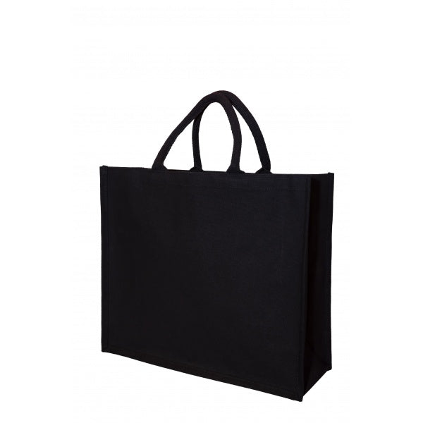 Black tote bag on a white background full colour printing for canvas bag supplier
