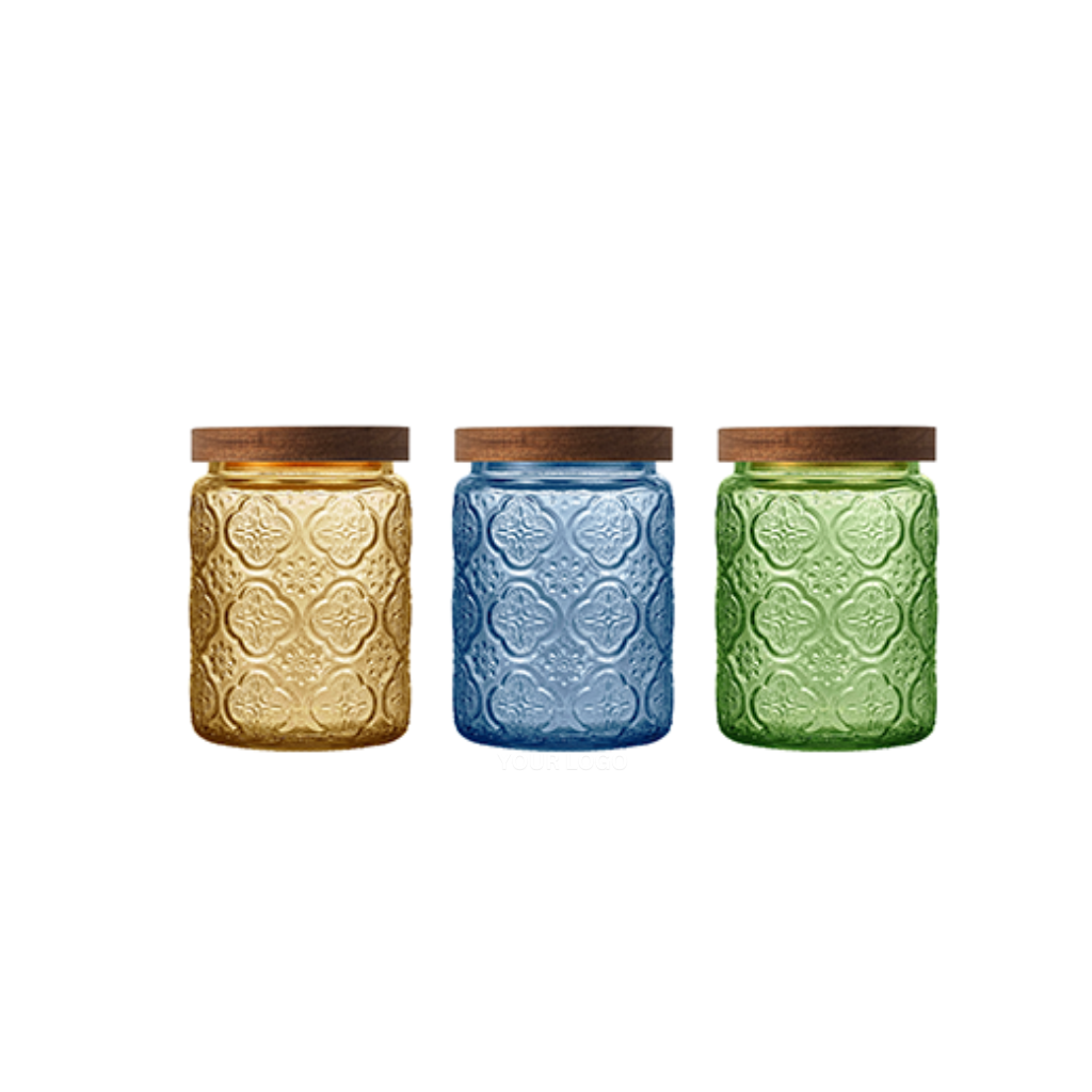 COLOUR Wooden Lid Glass Canister - 700ml