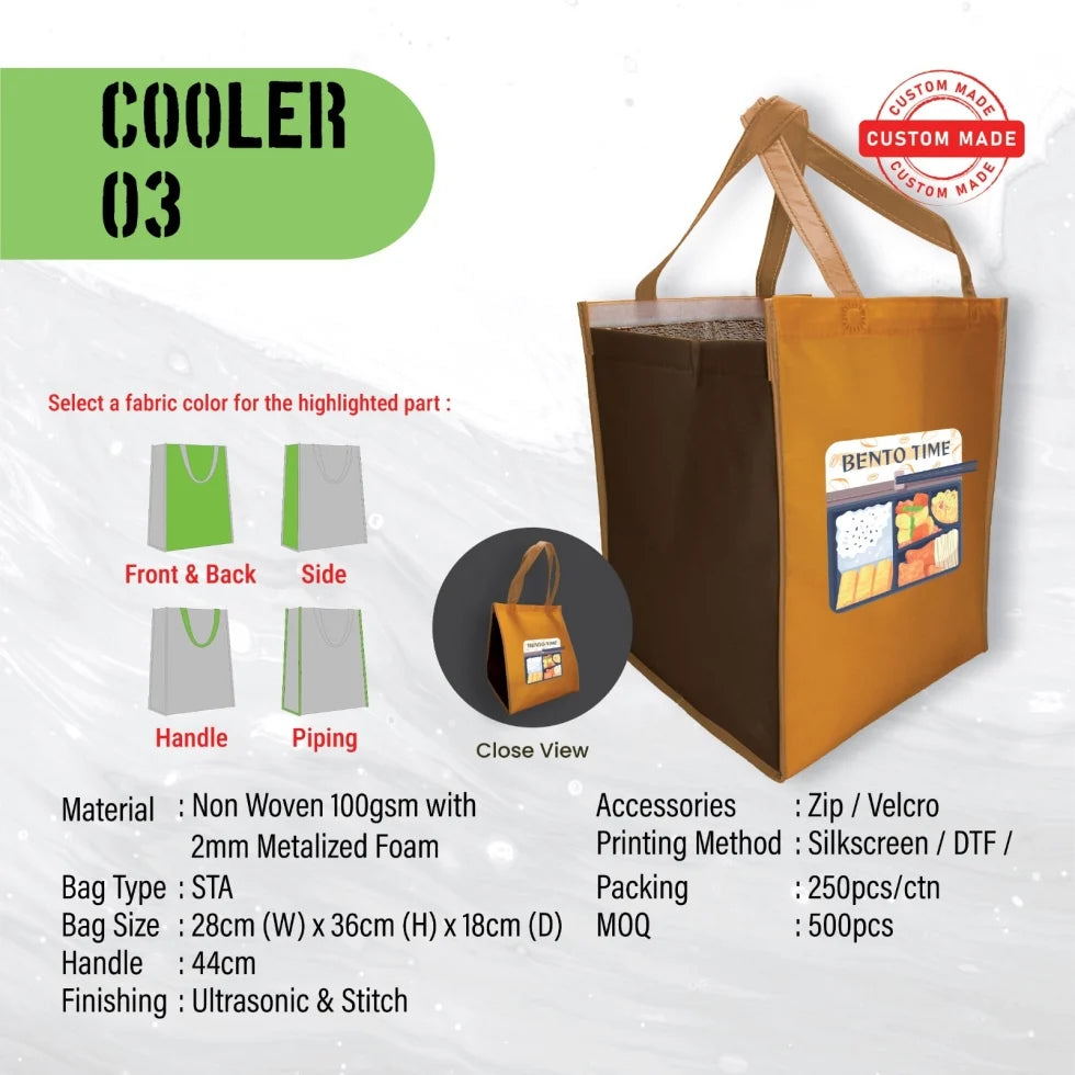 COOLER03 Zipper Custom Made Non Woven Cooler Bag 28 x 36 x 18 cm