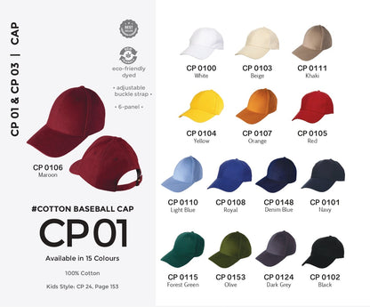 CP01 Cotton Baseball Cap for custom logo corporate gifts Malaysia | Orensport x Arkitype | Printing service | School & University Gifts | Apparel & Uniform | Corporate uniforms