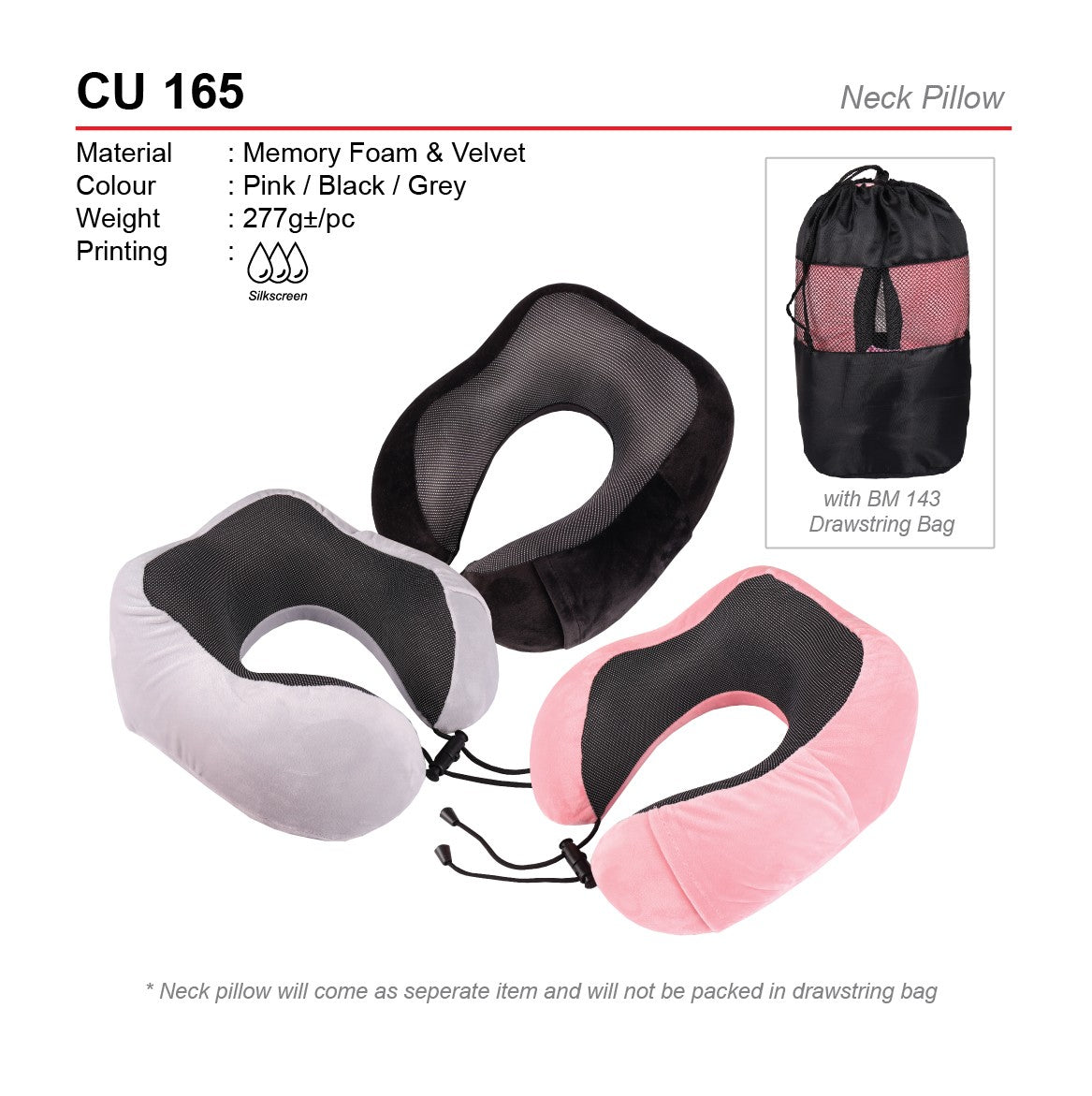 CU 165 Neck Pillow  with packaging on a white background for corporate gift supplier