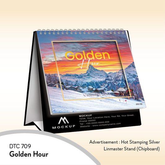 DTC 709 - Golden Hour | Table Calendar 2027, Custom Calendar, Desk Calendar, Corporate Gift, Year End Gift, Custom Logo Printing, Office Calendar, Promotional Gift, Staff Gift, Client Gift