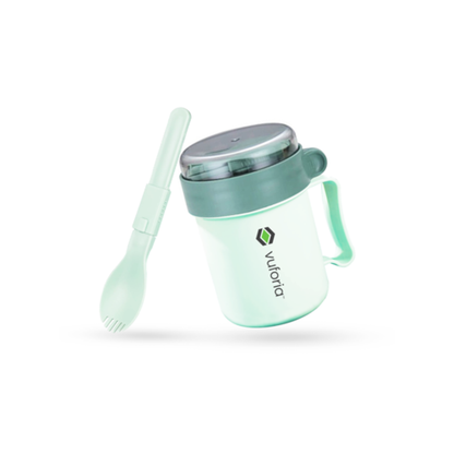 Mint green lunch container with fork and spoon on a white background | Lunch box Supplier