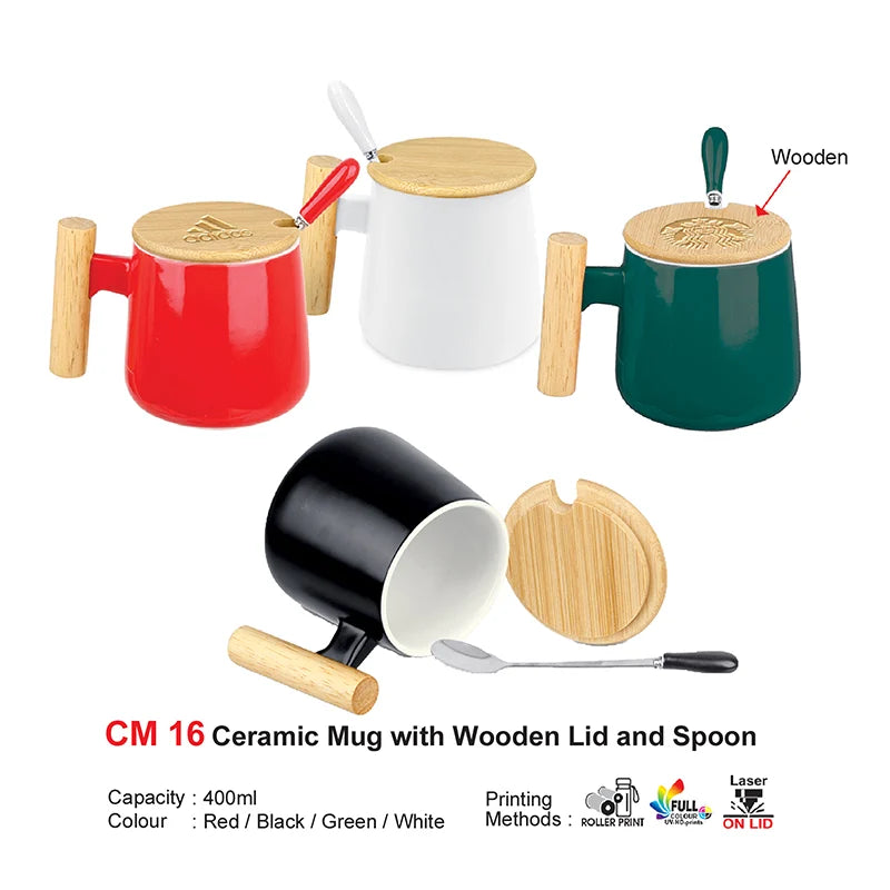 Ceramic Mug with Wooden Lid and Spoon (CM16) | Corporate Gift Supplier
