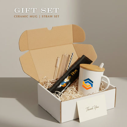 Corporate Gift Set C16 | Ceramic Mug & Straw with Custom Logo