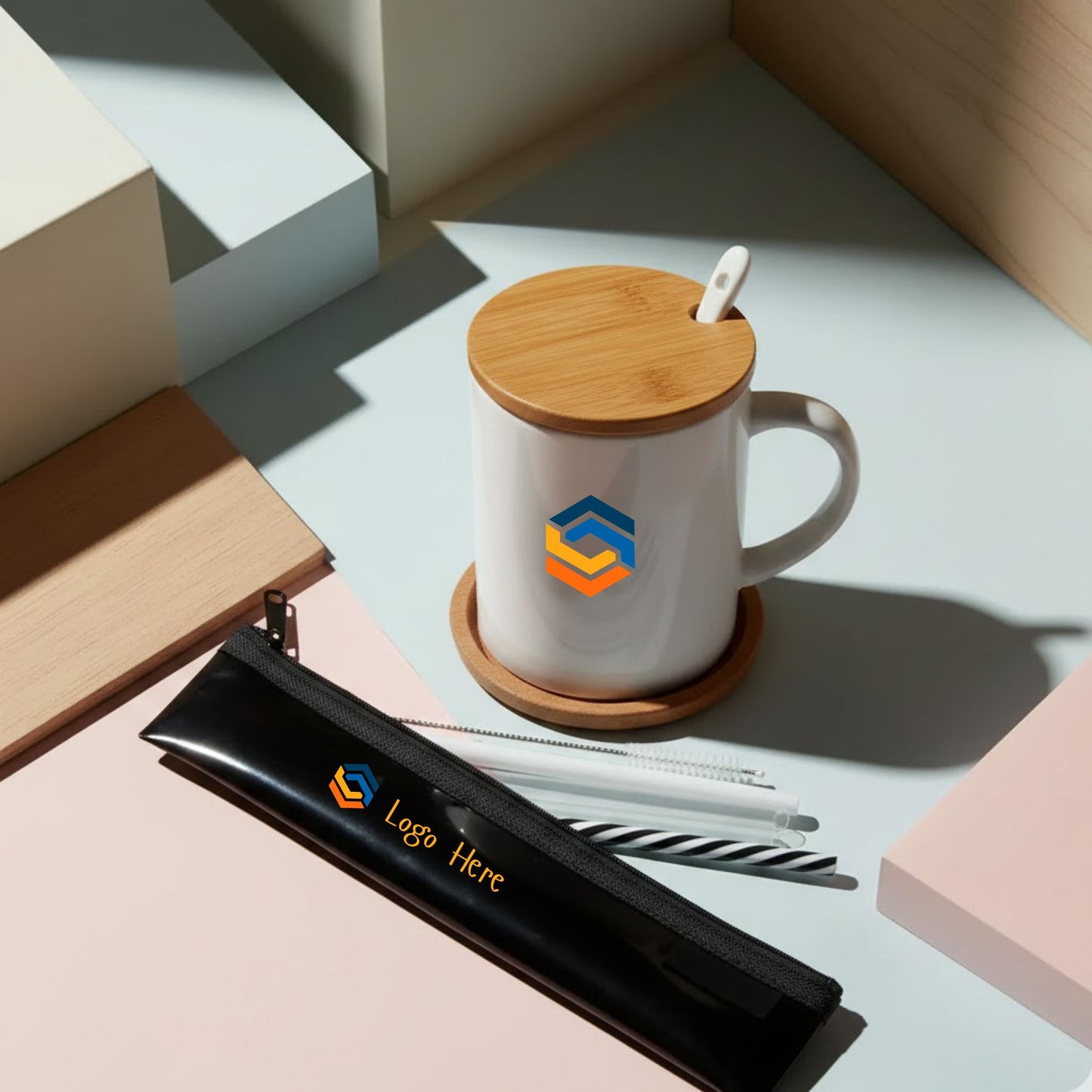 Corporate Gift Set C16 | Ceramic Mug & Straw with Custom Logo