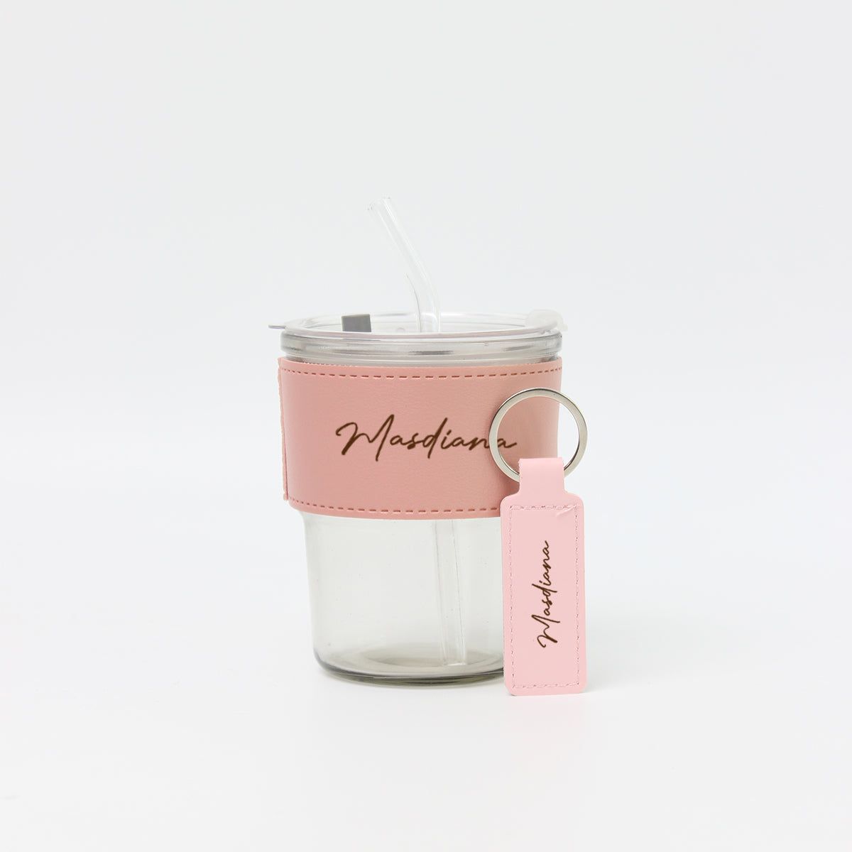 Gift Set Personalised Glass Jar and Keychain Leather