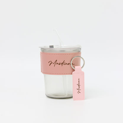 Gift Set Personalised Glass Jar and Keychain Leather