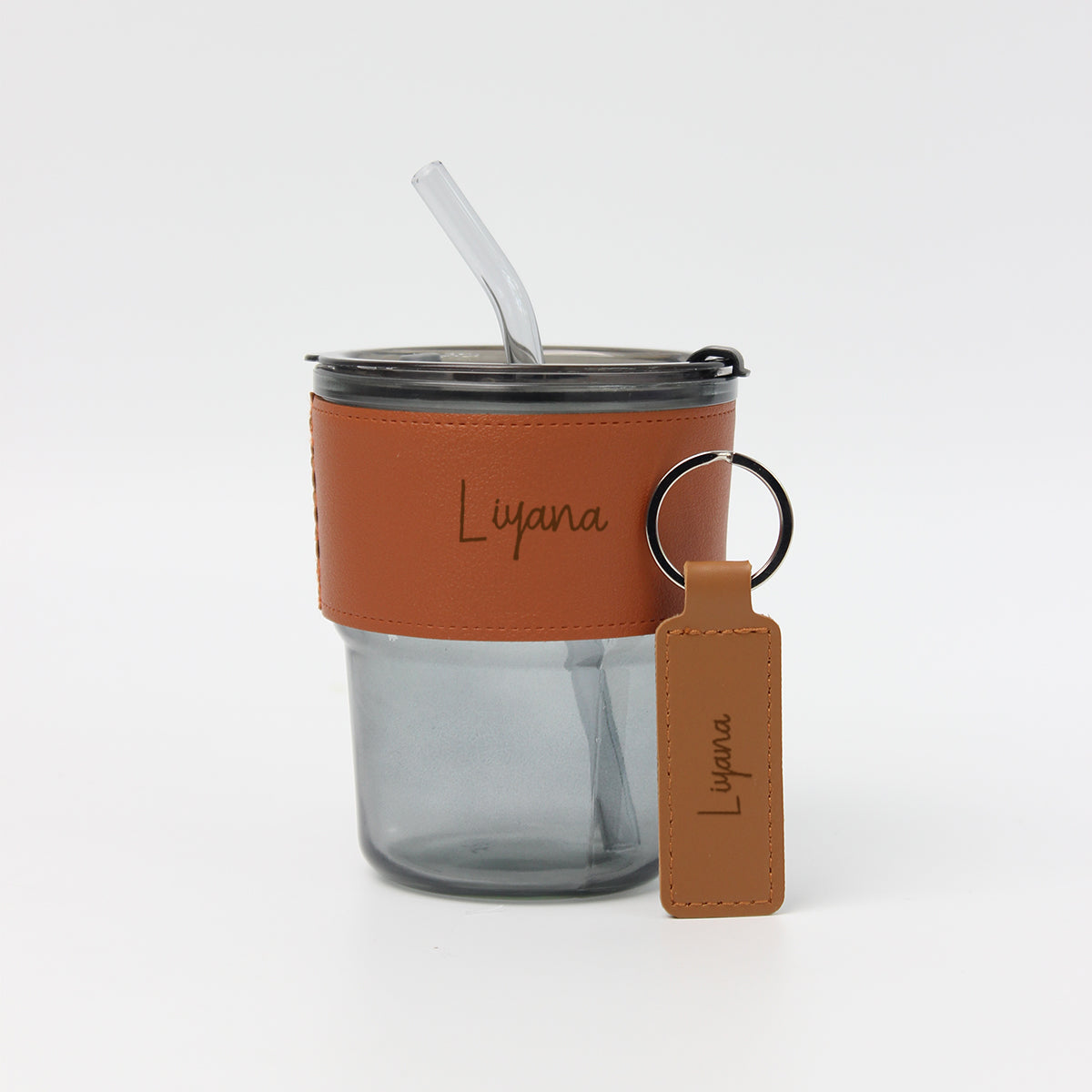 Gift Set Personalised Glass Jar and Keychain Leather