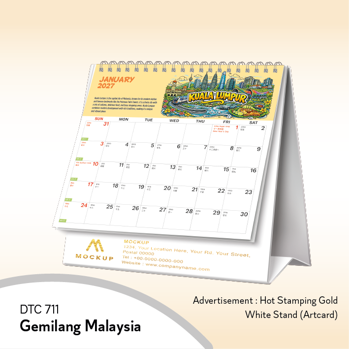 Calendar 2027 - DTC 711 - Gemilang Malaysia | Table Calendar 2027, Custom Calendar, Desk Calendar, Corporate Gift, Year End Gift, Custom Logo Printing, Office Calendar, Promotional Gift, Staff Gift, Client Gift