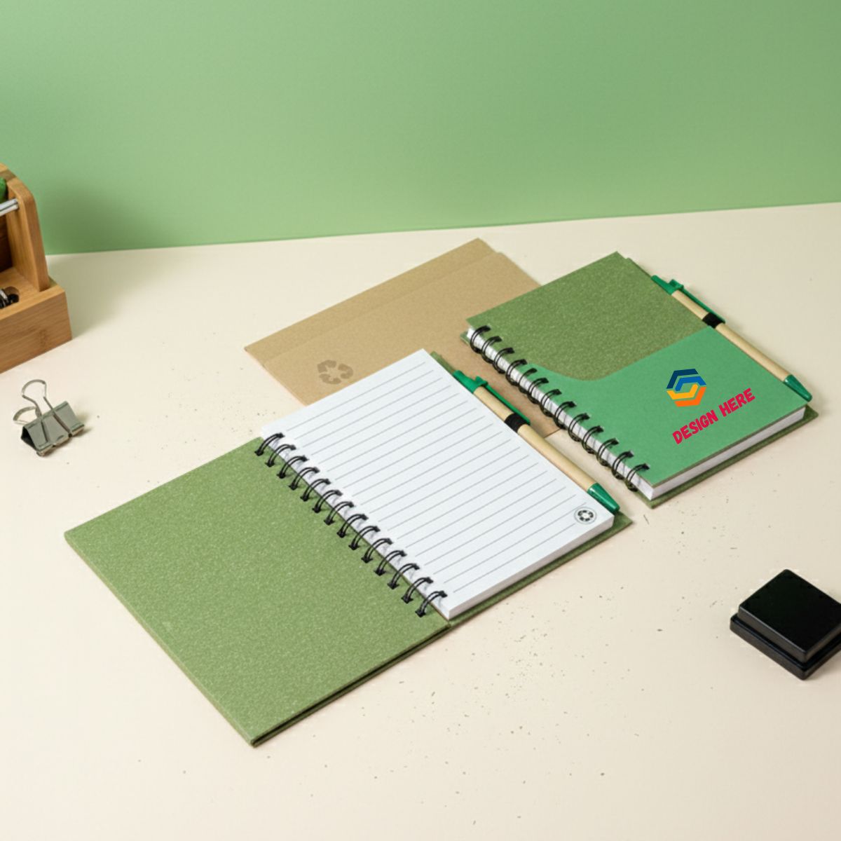EC29 Eco Notepad with Pen (Spiral Pocket Cover) – Custom Logo Printing