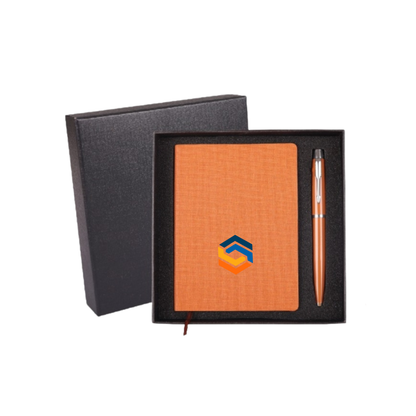 GBA 568 Corporate Gift Set Metal Pen , Notebook  notebook with a pen in a black box on a white background