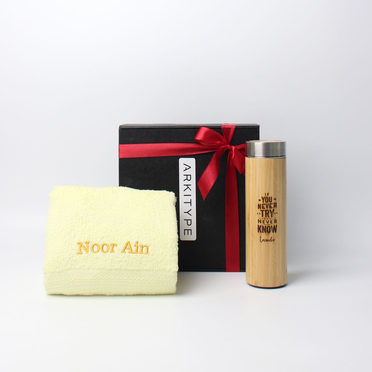 Set Gift Bath Towel and Wooden Tumbler