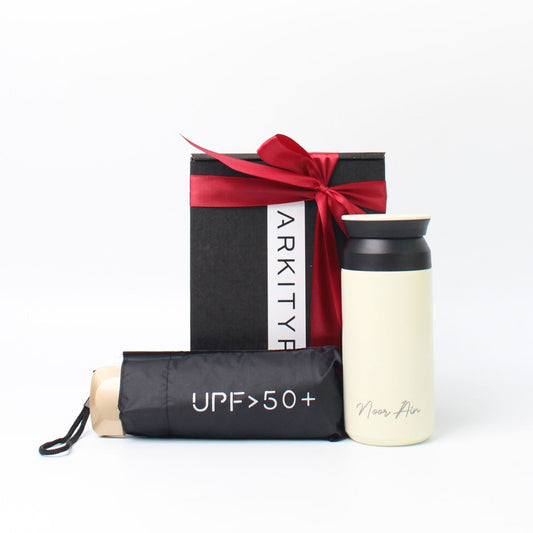 Personalised GIft Set Petite Coffee Tumbler with umbrella UV