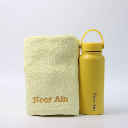 Personalised Gift Set Towel and tumbler thermos with custom name