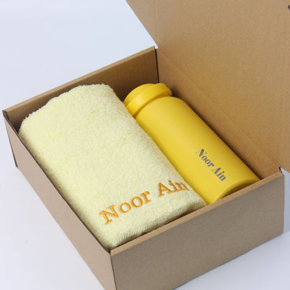 Personalised Gift Set Towel and tumbler thermos with custom name