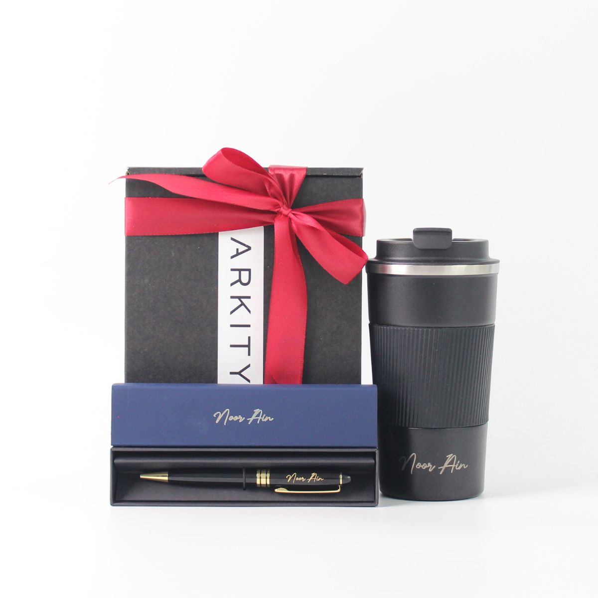 Personalised Gift Set Coffee Tumbler with Metal Pen with name