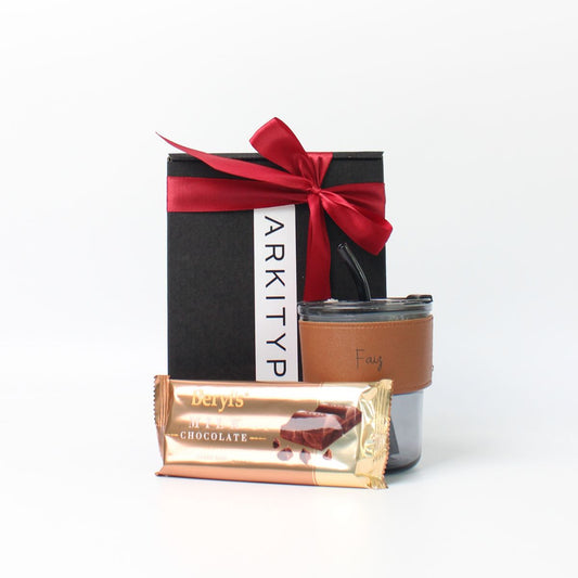 Personalised Gift Set Glass jar with leather and Chocolate