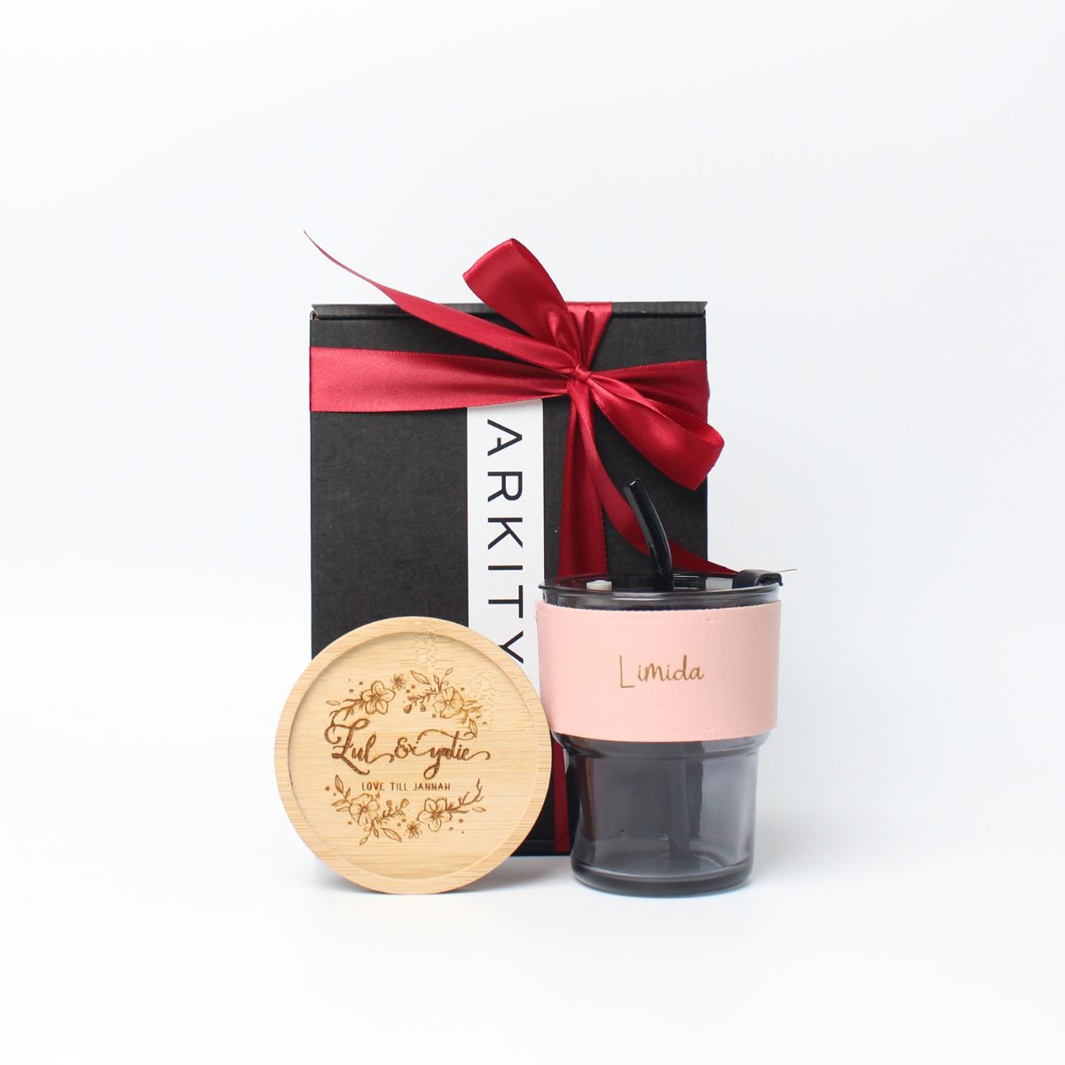 Personalised Gift Set Glass jar with leather and Coaster