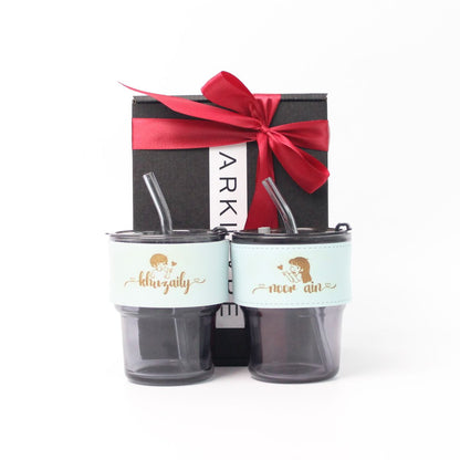 Gift Set for Couple - Personalised name Glass Jar with Leather