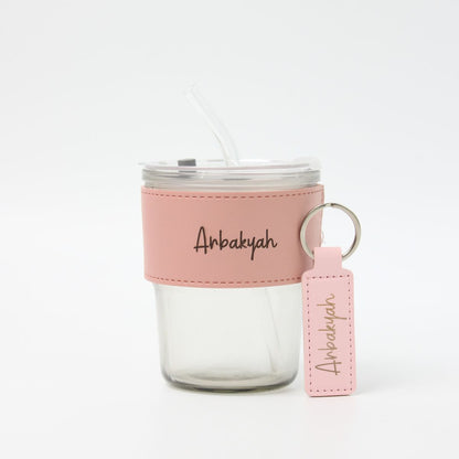 Gift Set Personalised Glass Jar and Keychain Leather