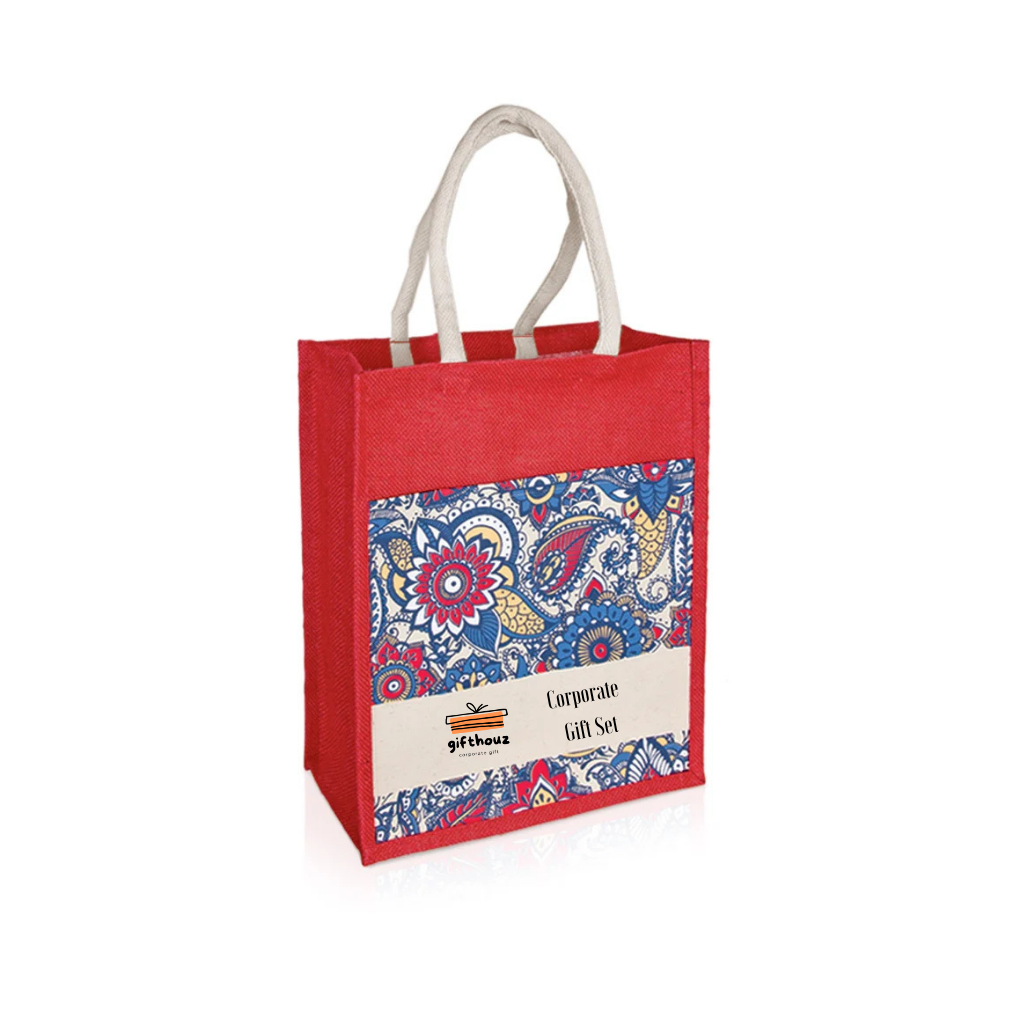 Jute Bag with Canvas Compartment (JUTE284) | Corporate Gift set