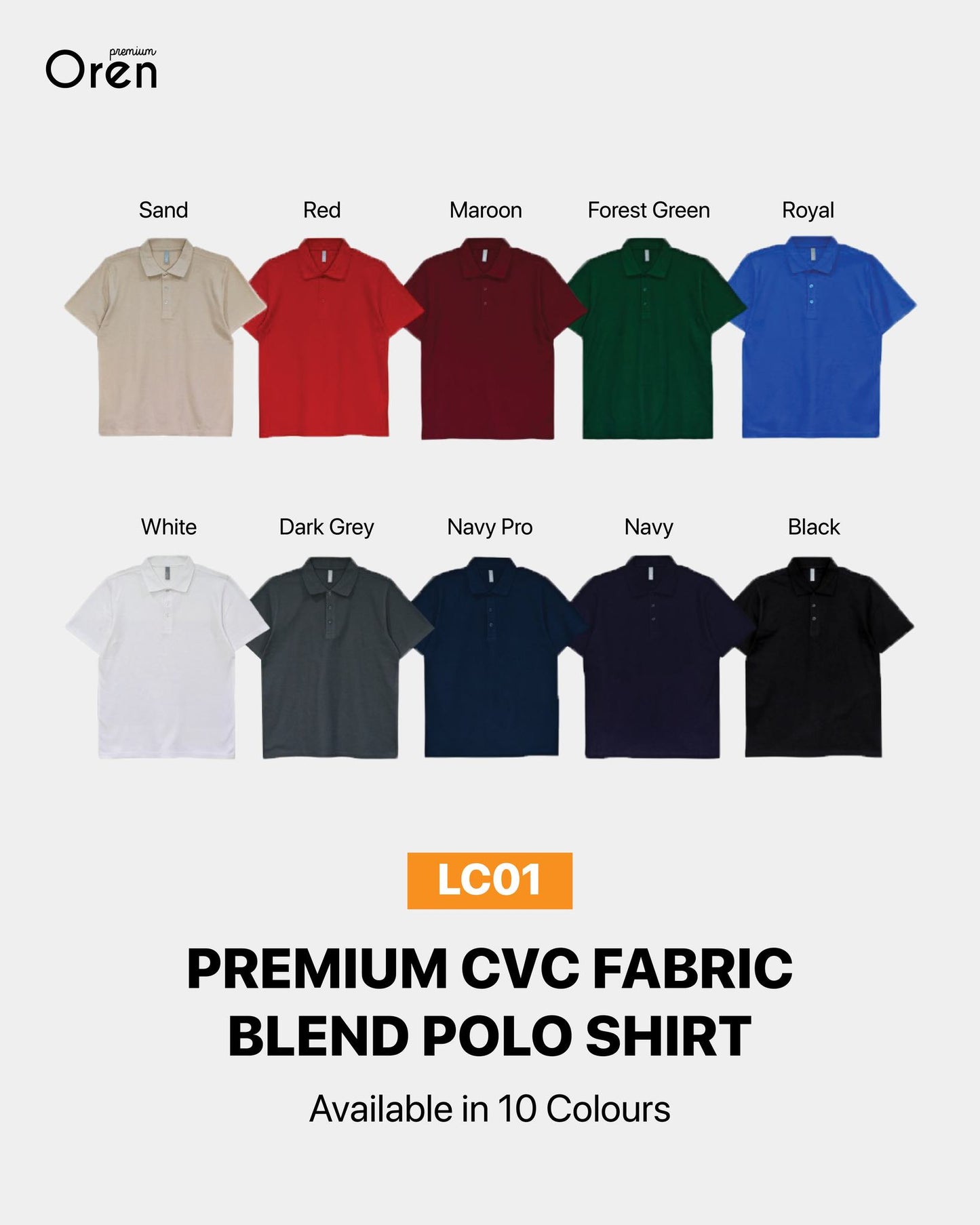 LC01 Tshirt Premium Polo Collar Unisex CVC Cotton