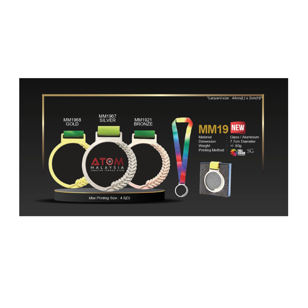 MM19 Medal Crystal Gold , Silver & Bronze