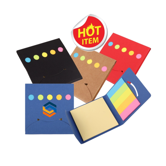 Colorful sticky notes with decorative borders and a 'HOT ITEM' sticker on a white background memopad sticky