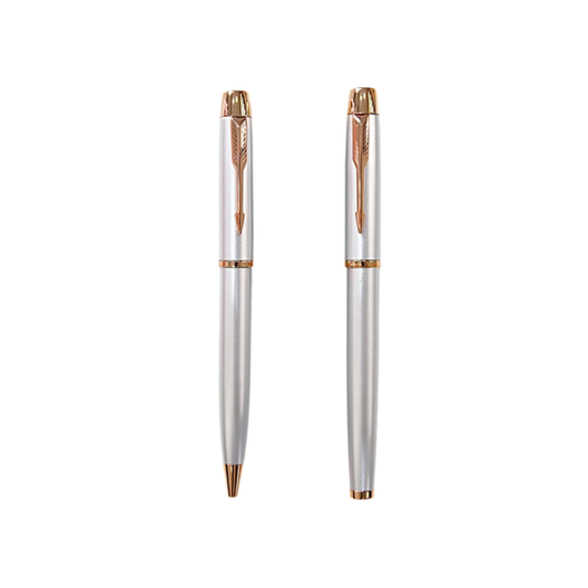 Two silver pens with rose gold accents | Metal ball Pen | Employee appreciation | Corporate Event | Corporate Gift Set | VIP Client gifts | Company anniversary gift