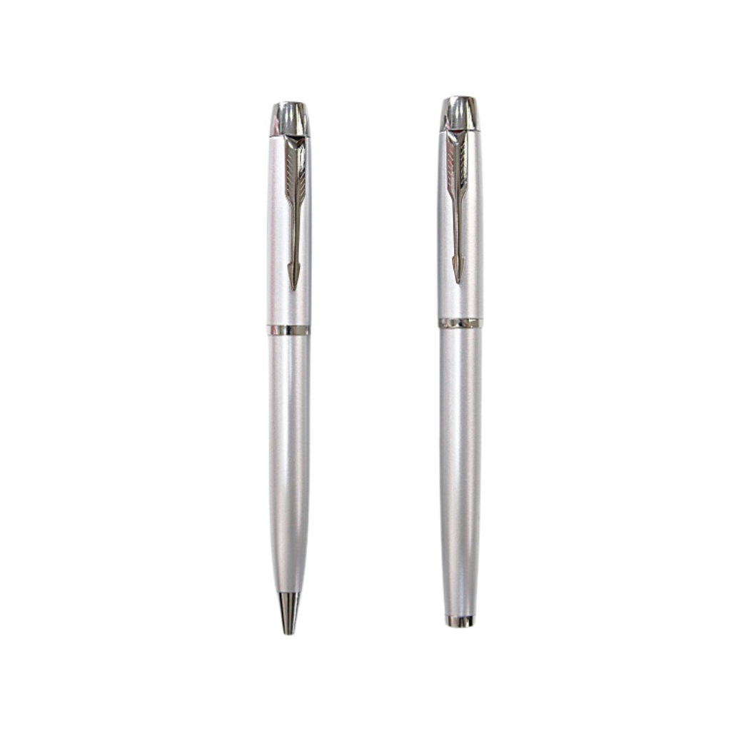 Two silver pens with metallic accents | Metal ball Pen | Employee appreciation | Corporate Event | Corporate Gift Set | VIP Client gifts | Company anniversary gift