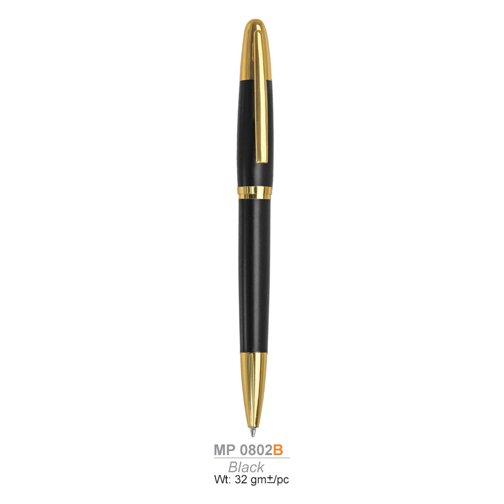 Black pen with gold accents on a white background